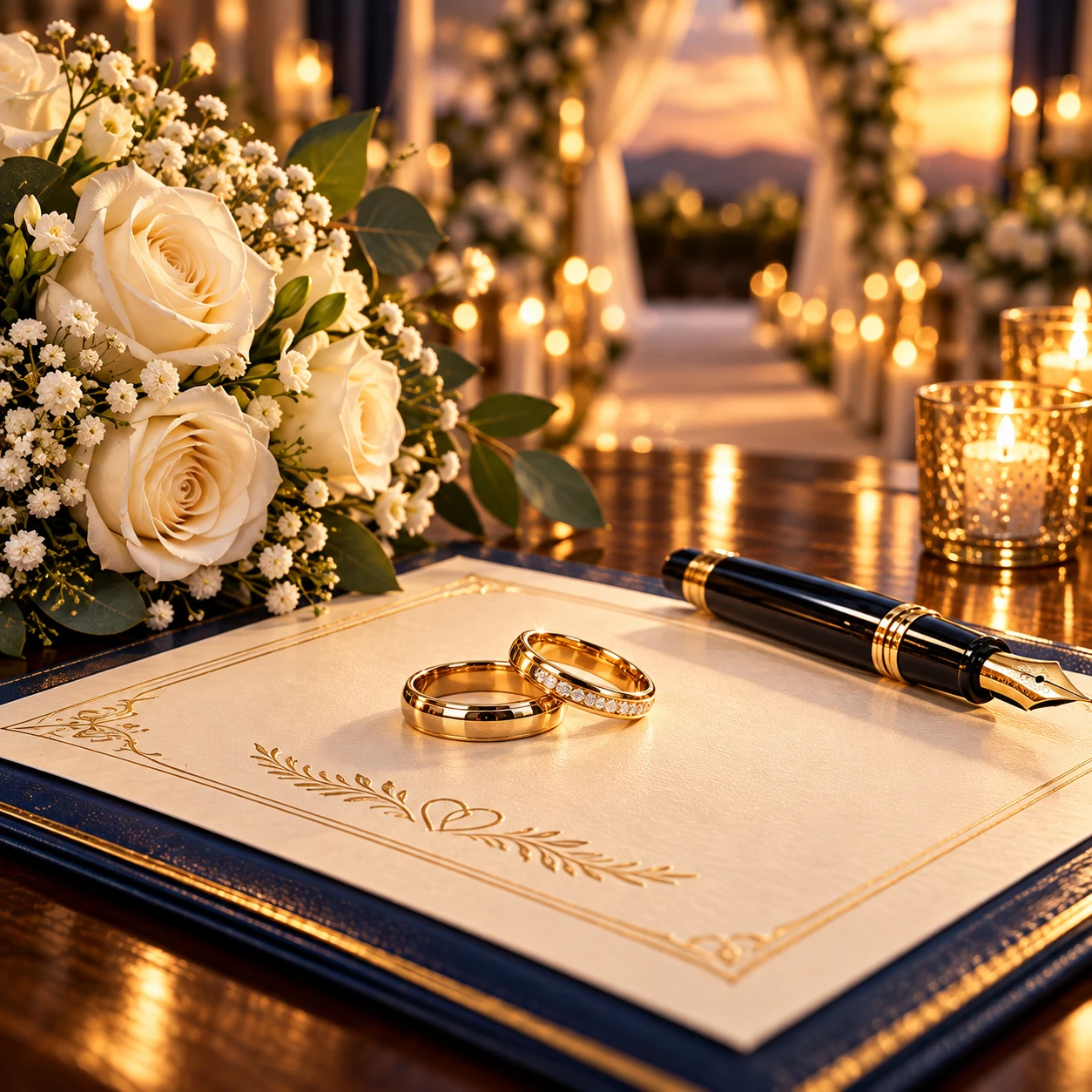 Anillos y flores para una ceremonia de boda